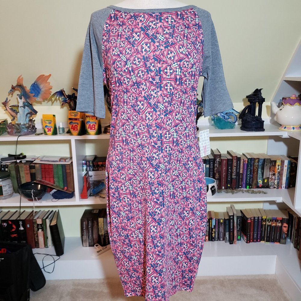 Lularoe Pink Gray Raglan Sleeve Julia Dress M NWT